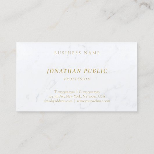イタリック文字の白い大理石の金ゴールドのモダンでシックな魅力 名刺 (裏面)