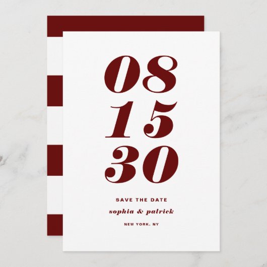 イタリック赤と白はっきりしたタイポグラフィモダン セーブザデート (正面/裏面)