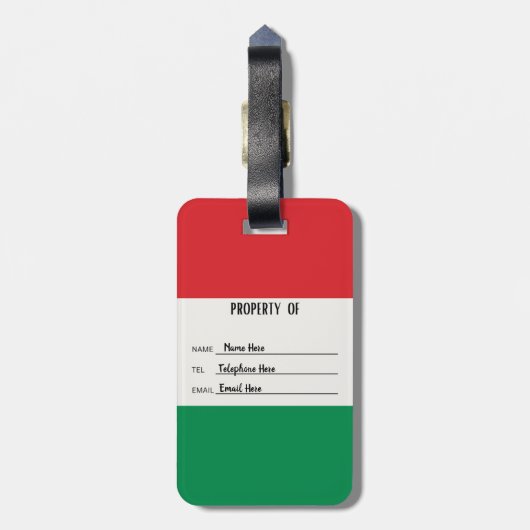 イタリパーソナライズされたアの荷札の国旗 ラゲッジタグ (裏面縦)