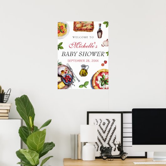 イタリモダンイタリアンア食品の赤ちゃんシャワー歓迎サイン ポスター (ホームオフィス)