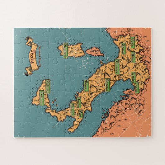 イタリ図解入りの、写真付きのアの地図 ジグソーパズル (横)