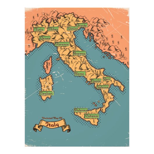 イタリ図解入りの、写真付きのアの地図 フォトプリント            (正面)
