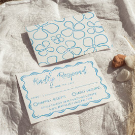 イタリ地中海のアの青い手モダン引き結婚 出欠カード