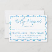 イタリ地中海のアの青い手モダン引き結婚 出欠カード (正面)