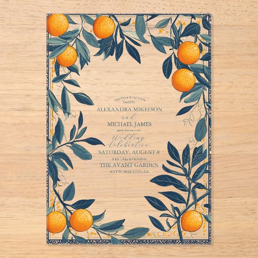 イタリ地中海のアギリシャ鮮やかレモ結婚ン アクリル招待状 (正面)