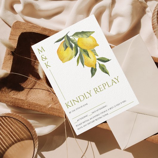 イタリ地中海のアギリシャ鮮やかレモ結婚ン 出欠カード