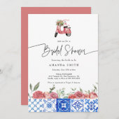 イタリ地中海のアフローラピンクブライダルシャワー 招待状 (正面/裏面)