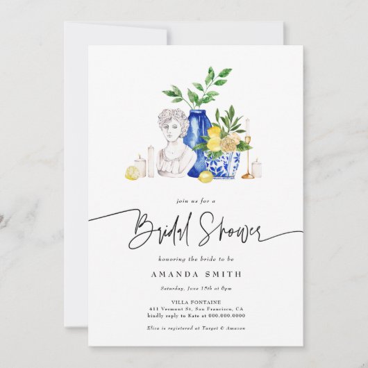 イタリ地中海のアルタイルレモンブライダルシャワー 招待状 (正面)