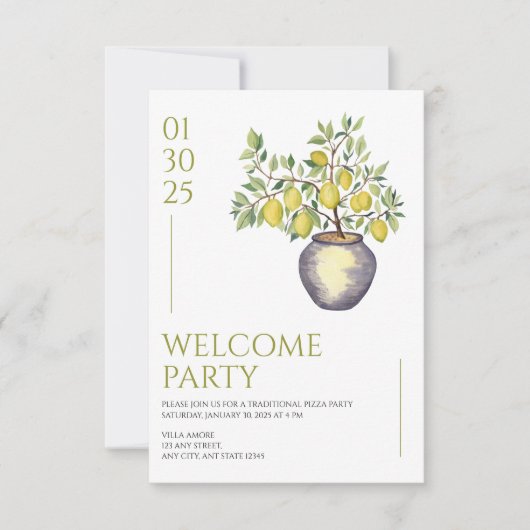 イタリ地中海のアルレモンウェルメ鮮やかントパーティー 招待状 (正面)