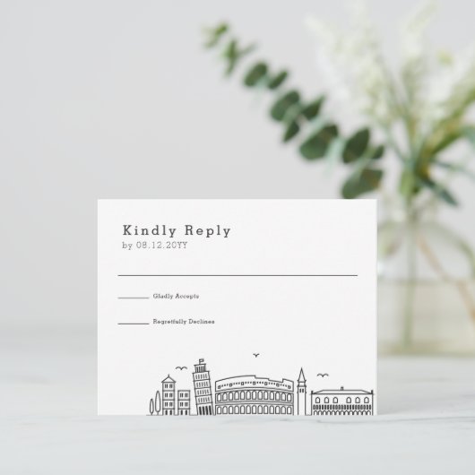 イタリ結婚ア |スタイル化されたスカイラインRSVP 出欠カード (スタンド正面)