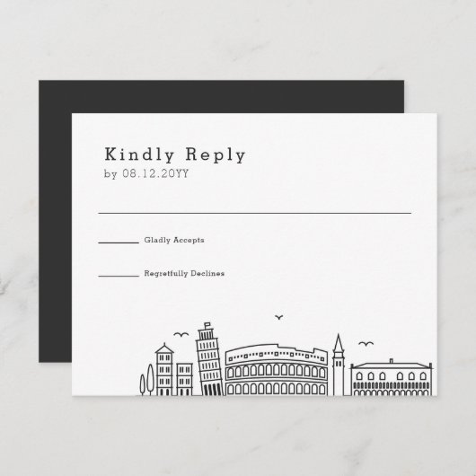 イタリ結婚ア |スタイル化されたスカイラインRSVP 出欠カード (正面/裏面)