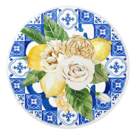 イタ地中海のリアシシリア青瓦とレモン  セラミックノブ