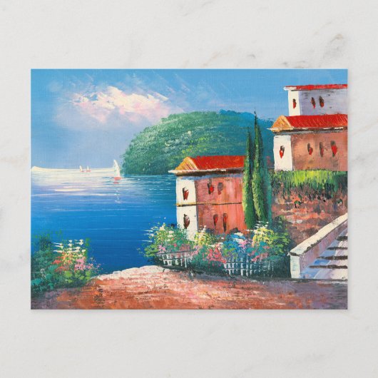イタ絵画リアの海辺の別荘 ポストカード (正面)