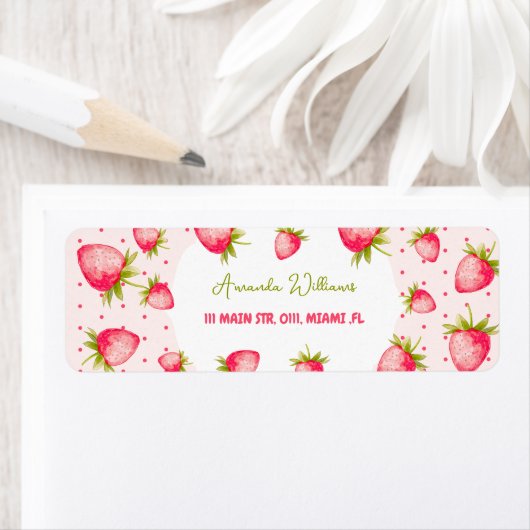 イチゴかわいい夏のピンクの緑 ラベル (インサイチュ)