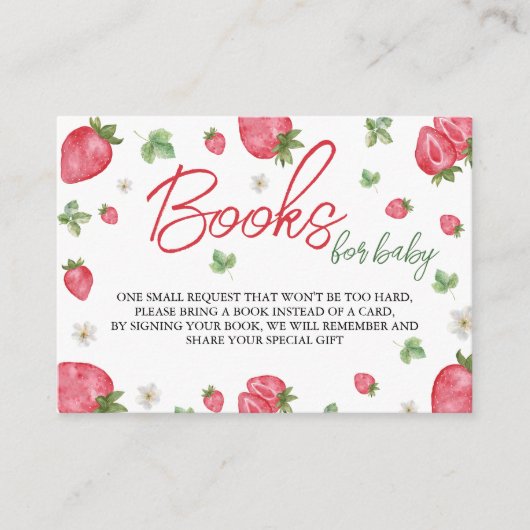 イチゴかわいい赤ちゃんシャワー本ベビー エンクロージャーカード (正面)