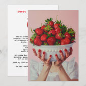 イチゴが溢れ出るボウル 招待状 (正面/裏面)