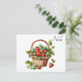 イチゴが詰まったかわいいバスケットこんにちは ポストカード (スタンド正面)