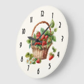イチゴが詰まったかわいいバスケット ラージ壁時計 (傾斜)