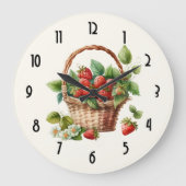 イチゴが詰まったかわいいバスケット ラージ壁時計 (正面)