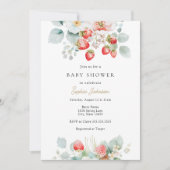 イチゴつる植物ズベリースイートベビーシャワー 招待状 (正面)