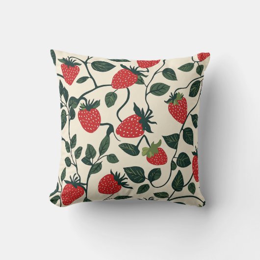 イチゴつる植物模様 クッション (正面)