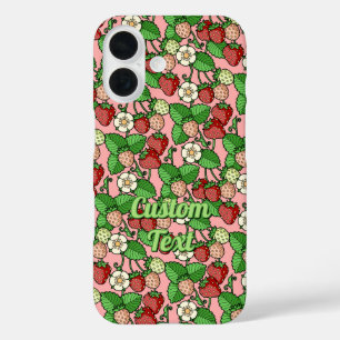 イチゴつる植物模様 iPhone 16ケース
