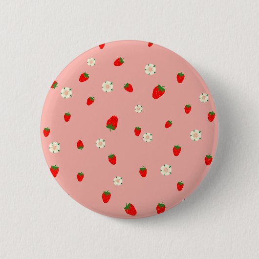 イチゴとお花のデザイン 缶バッジ (正面)