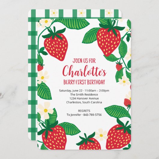 イチゴとの最初のお洒落誕生日 招待状 (正面/裏面)