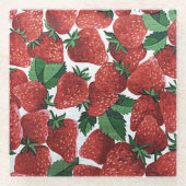 イチゴとクリームパターン ガラスコースター (正面)
