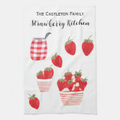 イチゴとクリーム夏の赤かわいらし白 キッチンタオル (縦)