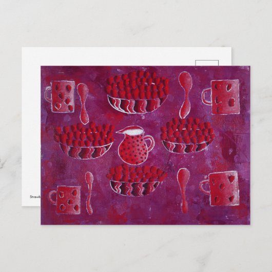 イチゴとクリーム絵を描ズ ポストカード (正面/裏面)