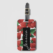 イチゴとクリーモダンムパーソナライズされた模様 ラゲッジタグ (正面縦)