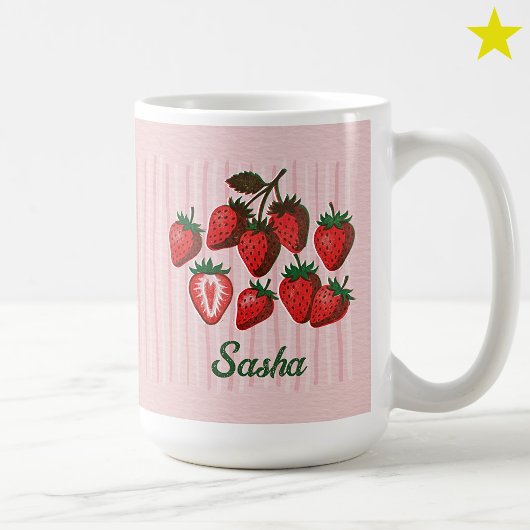 イチゴとストライプのキュートなリソグラフ 名前入り  コーヒーマグカップ