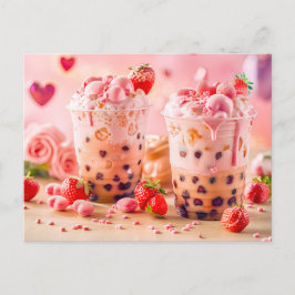 イチゴとストロベリーアイスを使用したアイスコーヒー シーズンポストカード