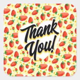 イチゴとデイジー水彩ありがとう スクエアシール