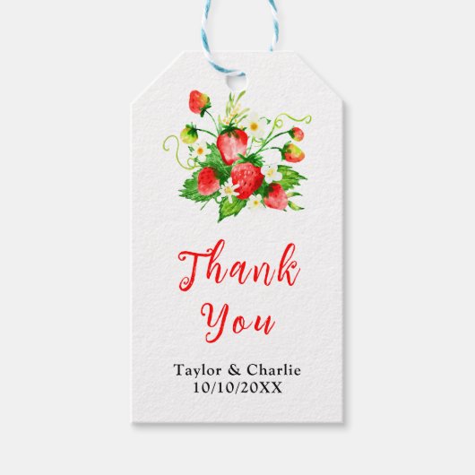 イチゴとデイジー結婚の感謝 ギフトタグ (正面)