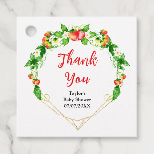 イチゴとデイジー赤ちゃんシャワーありがとう フェイバータグ (正面)