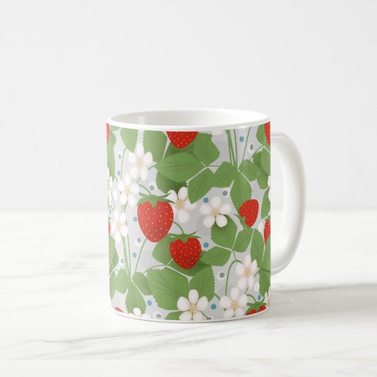 イチゴとピンクと白の花 コーヒーマグカップ (正面右)