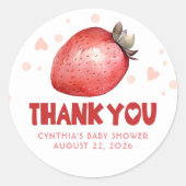 イチゴとピンクのハートありがとう ラウンドシール (正面)