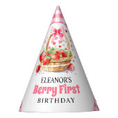 イチゴとピンクのリボン Berry First Birthday パーティーハット (正面)