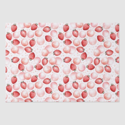 イチゴとピンクバルーンかわいい夏のパーティー 薄葉紙 (正面)