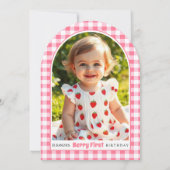 イチゴとピンクボウベリーファースト誕生日 招待状 (裏面)