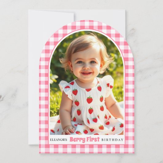 イチゴとピンクボウベリーファースト誕生日 招待状 (裏面)