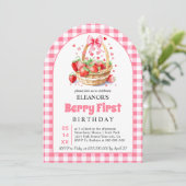 イチゴとピンクボウベリーファースト誕生日 招待状 (スタンド正面)
