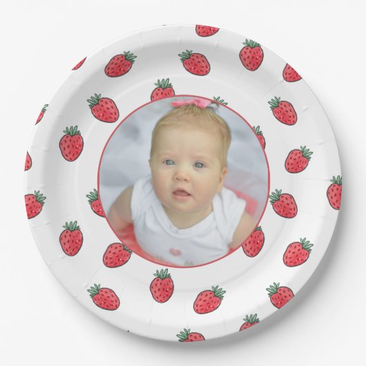 イチゴとフォトバースデーパーティー ペーパープレート (正面)