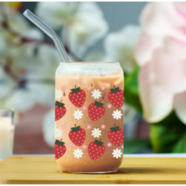 イチゴとフローラデイジー ガラス缶