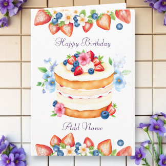 イチゴとブルーベリーのお誕生日ケーキパーソナライズ カード