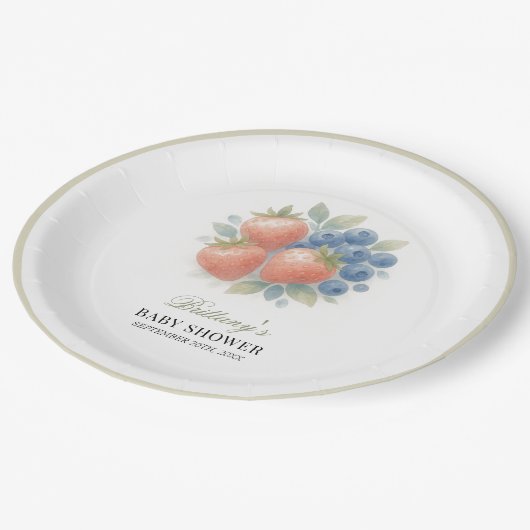 イチゴとブルーベリーの赤ちゃんシャワー ペーパープレート (アングル)