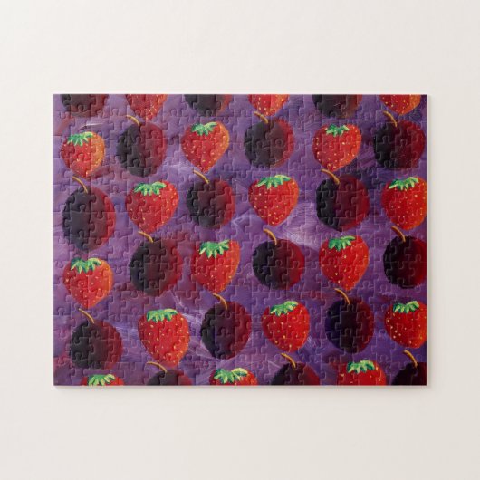 イチゴとプラムの絵 ジグソーパズル (横)