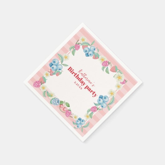 イチゴとラズベリー誕生日赤面ピンク スタンダードカクテルナプキン (角)